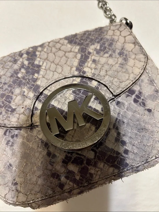 Michael Kors Lavender and Gray Snakeskin MK Chain Crossbody