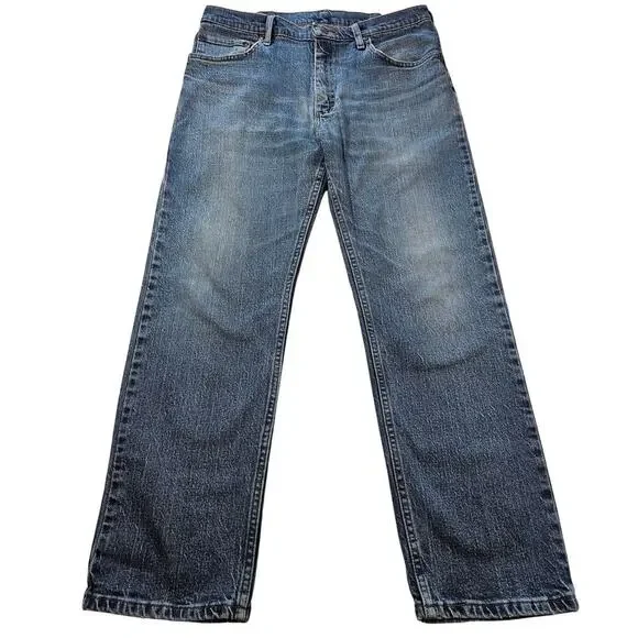 Wrangler 34x29 everyday work jeans casual comfort outdoor blue relaxed western ^