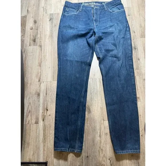 Tommy Hilfiger Classic Straight Jeans Mens 36x34 Dark Wash Denim Blue