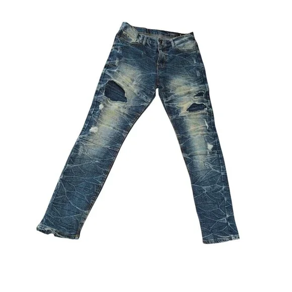South Pole Skinny Leg Jeans Men's 32X30 Blue Denim 5-Pockets Cotton Distressed