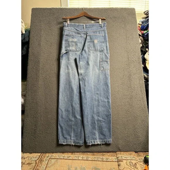 VTG 90s Bugle Boy 77 Baggy Wide Leg Carpenter Jeans 34x32 Blue Fade Y2K
