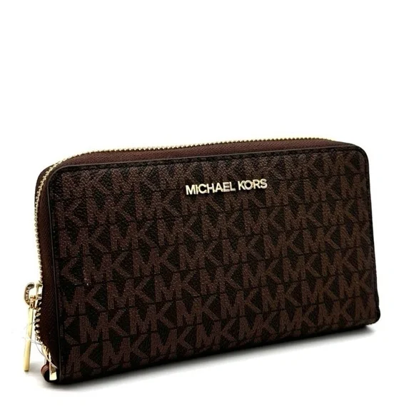 Michael Kors JST Flat MF Phone Case Wallet Brown Leather