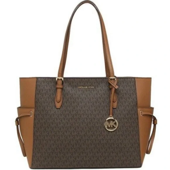 MICHAEL KORS GILLY LARGE DRAWSTRING TOTE BROWN SIGNATURE COLOR