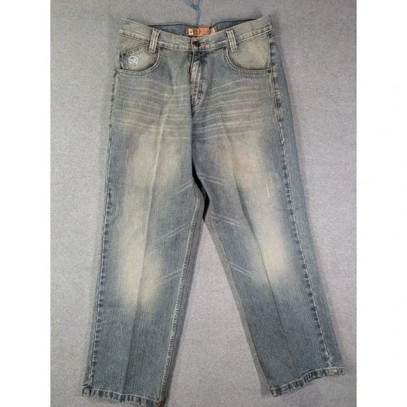 MECCA USA VTG Y2K Baggy Jeans Mens 34x32 Light Wash Distressed Denim Wide Leg