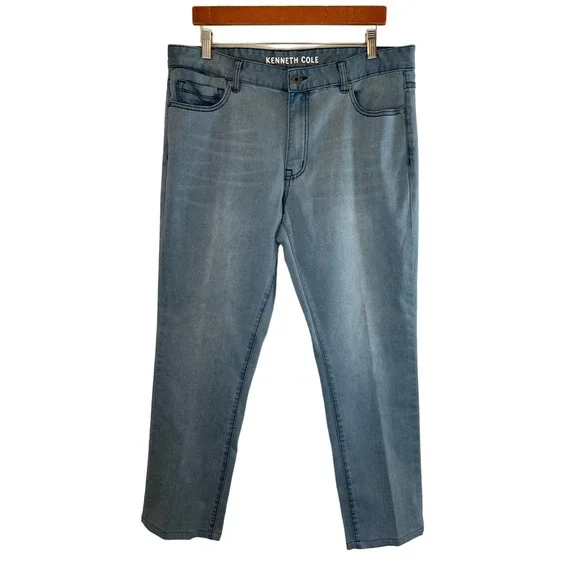 Kenneth Cole Men’s Size 34 x 32 Blue Wash Straight Leg 5 Pocket Jeans Pants