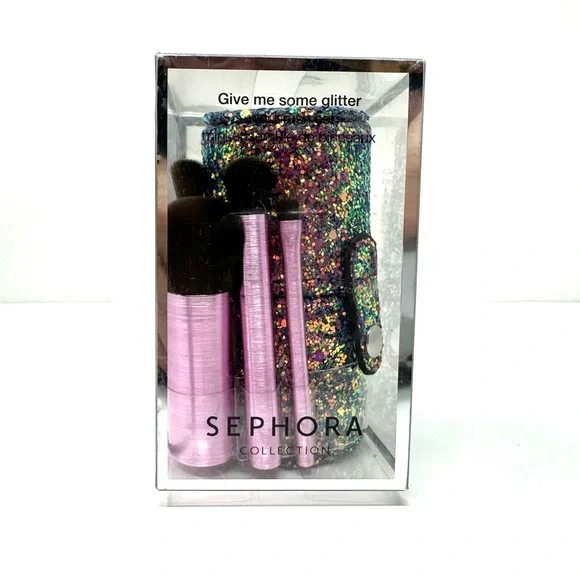 SEPHORA mini / travel size brush set and glitter case, NWOT