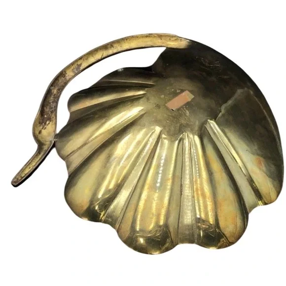 Vintage Brass Ashtray Trinket Dish Swan Neck Design Seashell Shape