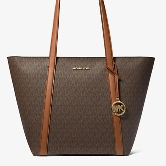 Michael Kors Pratt Large Signature Logo Tote Shoulder Bag Brown
