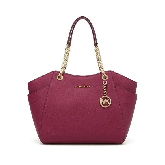 Michael Kors Burgundy Saffiano Leather Chain Tote Bag - Gold Hardware