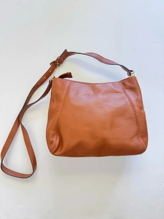 Michael Kors Cognac Leather Side Logo Gold Hardware Crossbody Bag