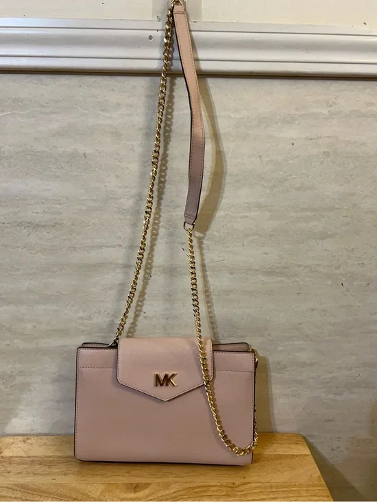 Michael Kors Mott Leather Convertible Pink Crossbody Shoulder Bag
