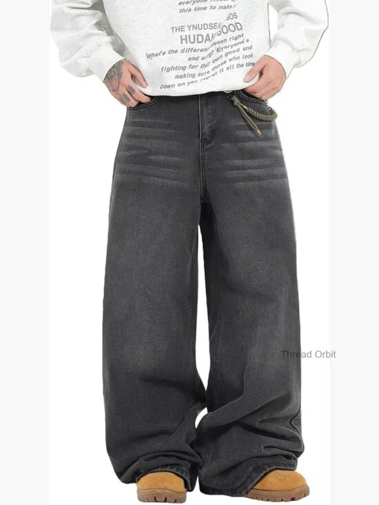 Men's Baggy Jeans Loose Fit Denim Pants Mid Waist Wide Leg Trousers Y2K Skater