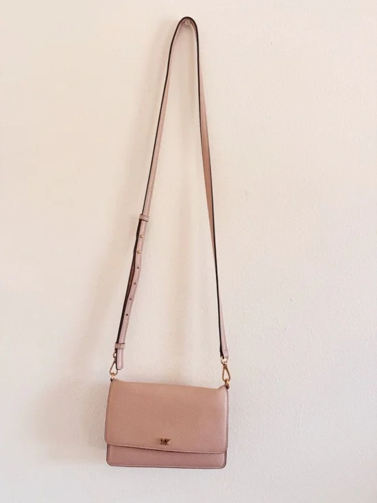 Michael Kors Beige Leather Crossbody Bag with Gold Hardware