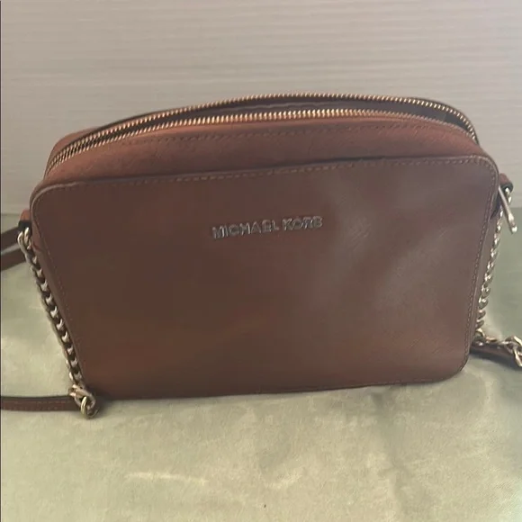 Michael Kors Brown Leather Crossbody Bag with Chain Strap