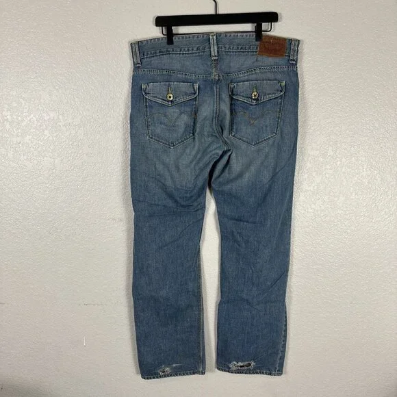 Vintage Levis Slim Straight Jeans Men 38x32 Y2k Flip Pocket Western Paint cowboy
