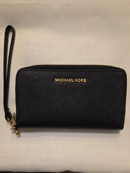 Michael Kors Black Zip-Around Wristlet‎ with Gold Hardware
