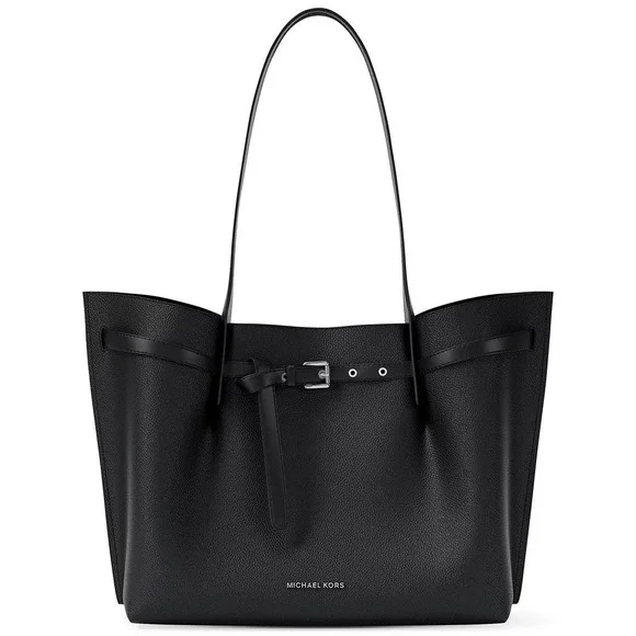 71. Michael Kors Emilia Black Leather Large Center Zip Pocket Tote Bag