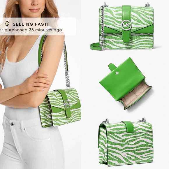 NWT Michael Kors Greenwich Small Animal Print Logo Crossbody Bag $498