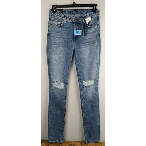 Monfrère Greyson Skinny Jeans • Size 32 • Blue Paint‎ Splatter • NWT