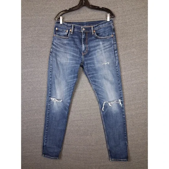 Levis Mens Jeans 34x32 Dark Blue Denim‎ 512 Slim Taper Distressed Casual Street