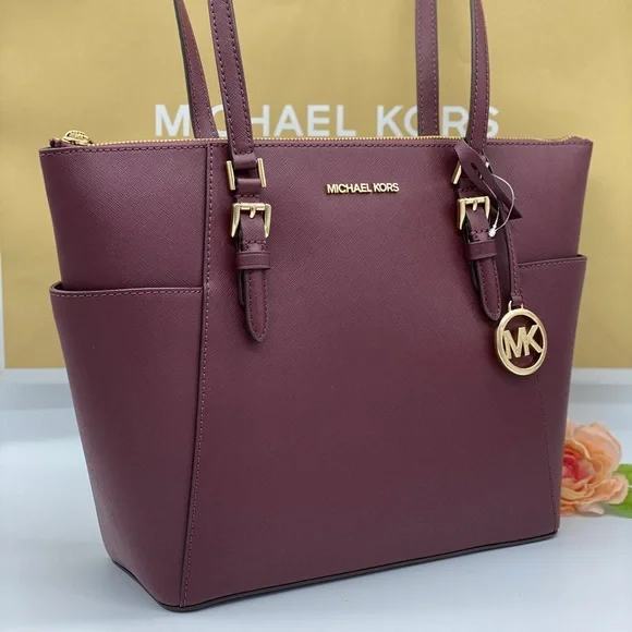 MICHAEL KORS CHARLOTTE LARGE TOP ZIP TOTE Dark sherry color