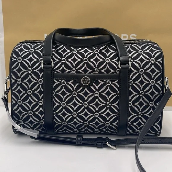 MICHAEL KORS JST TRAVEL MEDIUM DUFFLE SATCHEL SHOULDER CROSSBODY BAG MK BLACK