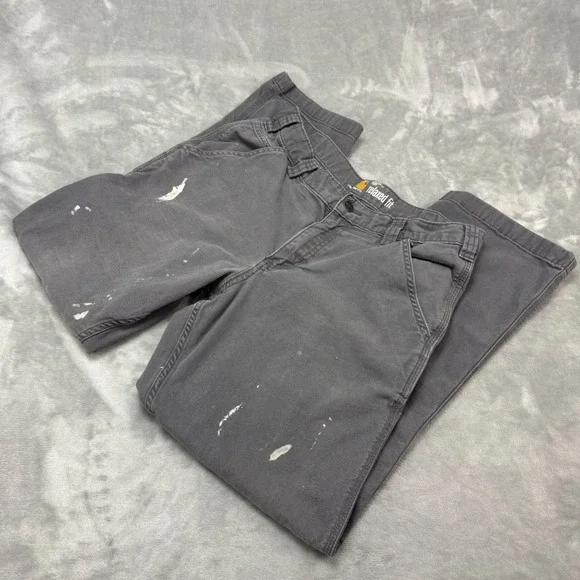 Carhartt Mens Relaxed Fit‎ Work Pants Gray Canvas Paint Splatter Size 32x30