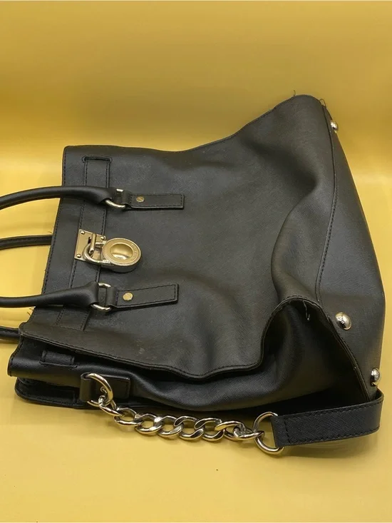 Michael Kors Black Leather Shoulder Tote with Gold Hardware