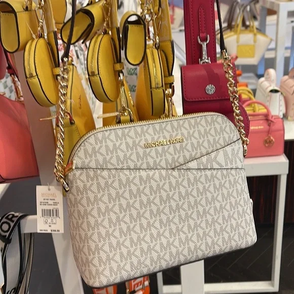 MICHAEL KORS Jet Set Medium Logo Dome Satchel Crossbody  Vanilla  NWT