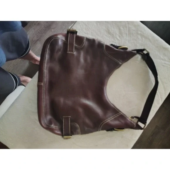 Michael Kors Brown‎ Leather Hobo Bag Buckle Detail Contrast Stitch Shoulder Bag