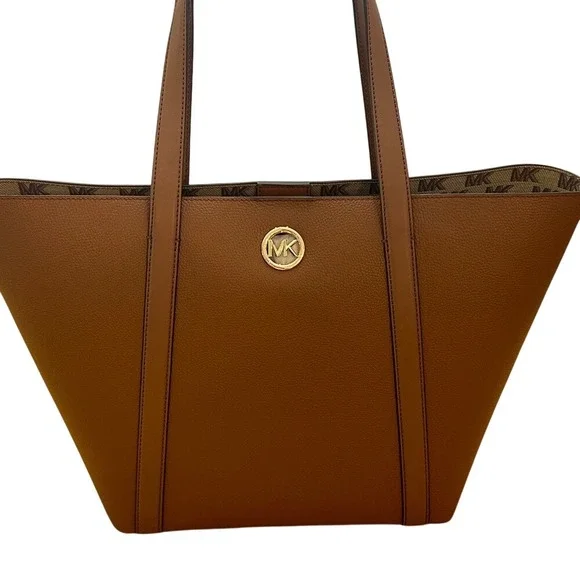 Michael Kors Tote Bag Brown Leather‎ Gold MK Logo Reversible