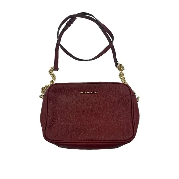 Michael Kors Ginny Shoulder Bag‎ Womens Maroon Pebbled Leather Crossbody Strap