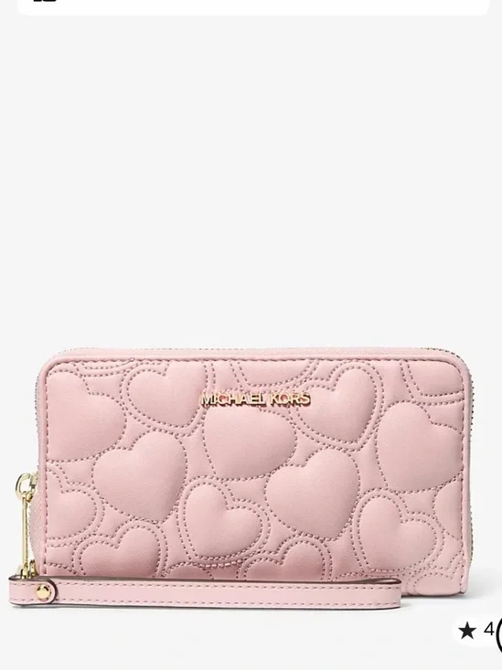 MICHAEL KORS  Jet Set Large Heart Embroidered Smartphone Wristlet Wallet Blush