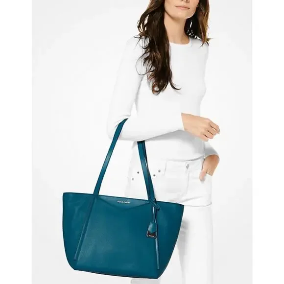 Michael Kors Whitney Large LeatherTeal Zippered Tote GUC