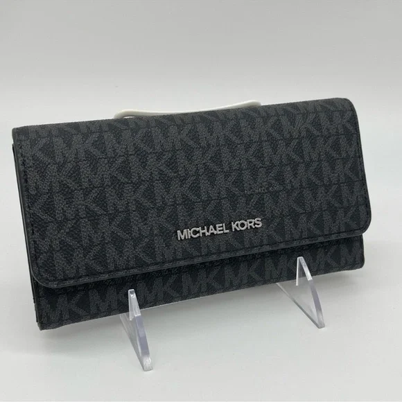 Michael Kors Large Trifold Wallet Black Signature