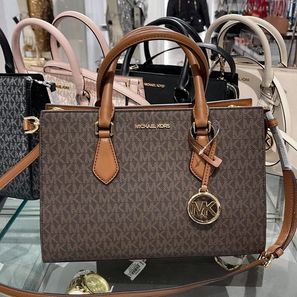 Michael Kors Sheila Medium Center Zip Satchel Bag Color: Brown NWT