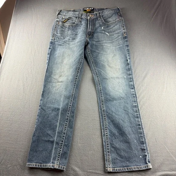 Ariat M5 Jeans Men's 35x32 (Fits 36x32) Blue Rebar Slim Straight Workwear Faded