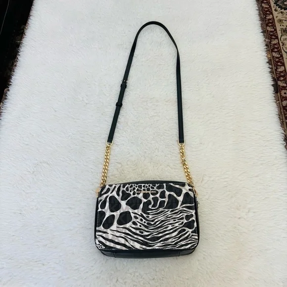 Michael Kors MK Monogram Black and White Animal Print Small Crossbody Bag