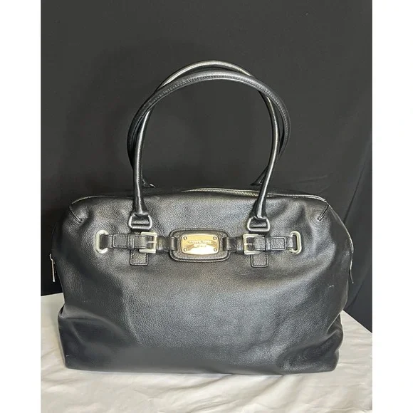 Michael Kors Black Pebble Leather Weekender Bag Luggage Satchel Bag Tote 16 x 13