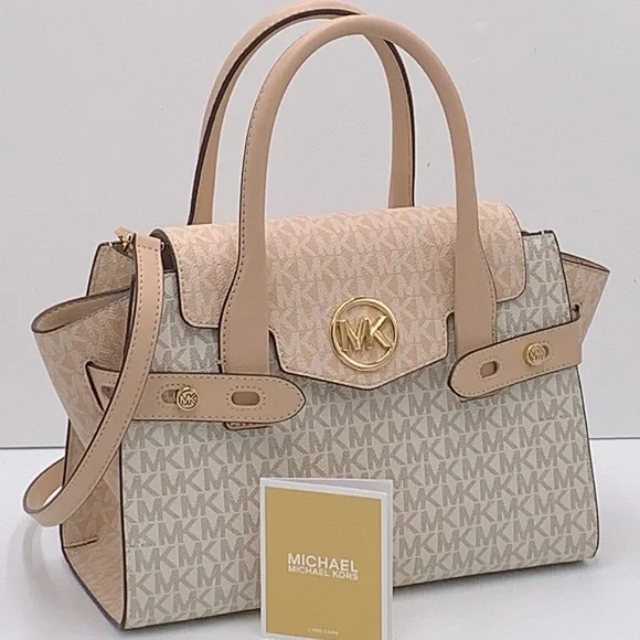 Michael Kors Carmen Medium Logo and Faux Leather Belted Satchel