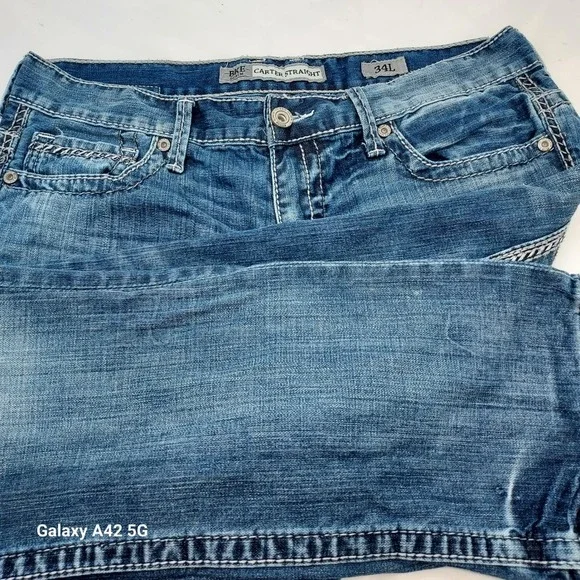 BKE Carter Straight Leg Jeans Mens 34L Medium Wash Denim ABM2724 Heavy Stitch