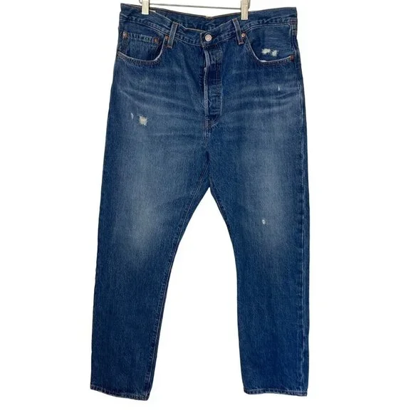 Levis 501XX Button Fly Jeans 34 x 30 Distressed 100% Cotton Medium Wash
