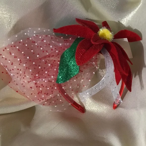 Poinsettia Head Band Holliday Christmas Cheer Party Hat