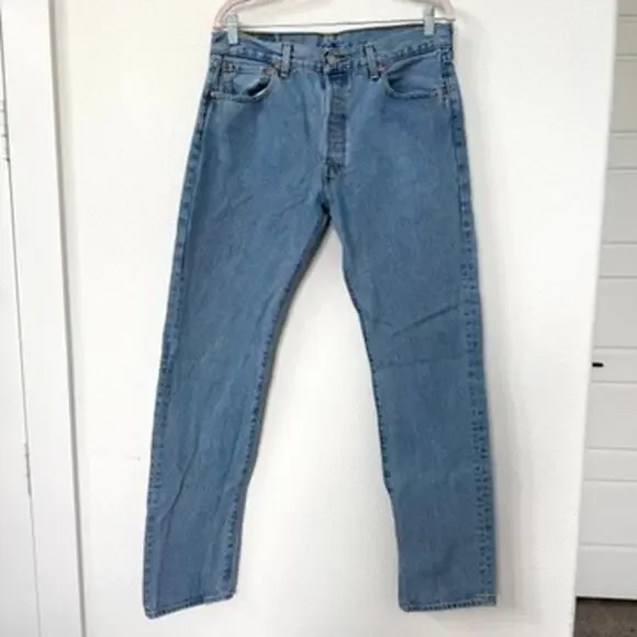 Levi’s‎ 501 Original Fit Button Fly Jeans Blue Denim Straight Leg W33 L34 Mens