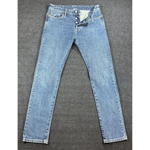 Buck Mason Maverick Slim Jeans Mens 33x34 [Fits 33x33] Button Fly Double Dipped