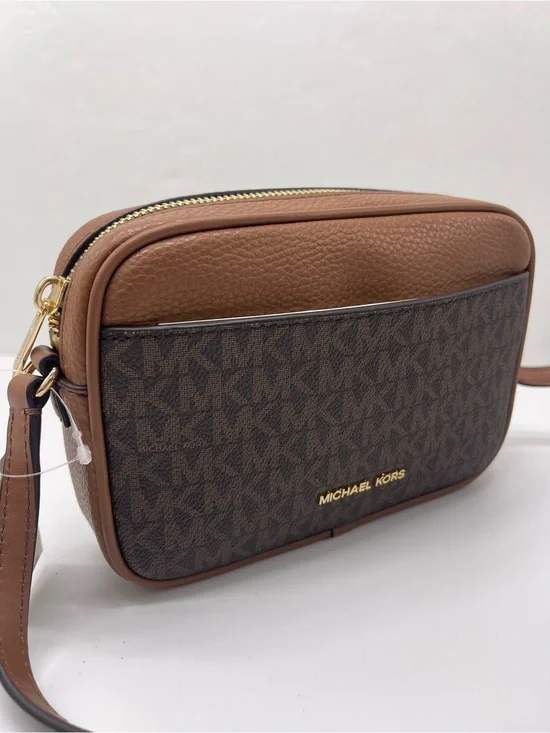 Michael Kors Jet Set Sm Signature Logo Camera Crossbody Xbody Bag Brown  NWT