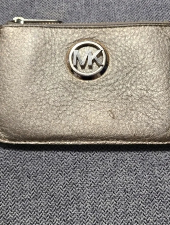 Michael Kors Metallic Leather Coin Purse Wallet Zip Pouch Small Card Holder Logo