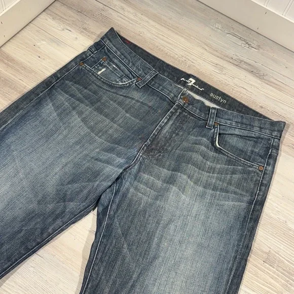 7 For All Mankind Jeans Mens 36x28 Blue Austyn Straight Stretch‎ Mid Rise Denim