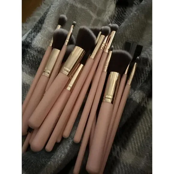 Real Perfection16 Pieces Pink Make up Brushes Kit with 1 Eyebrow Razor