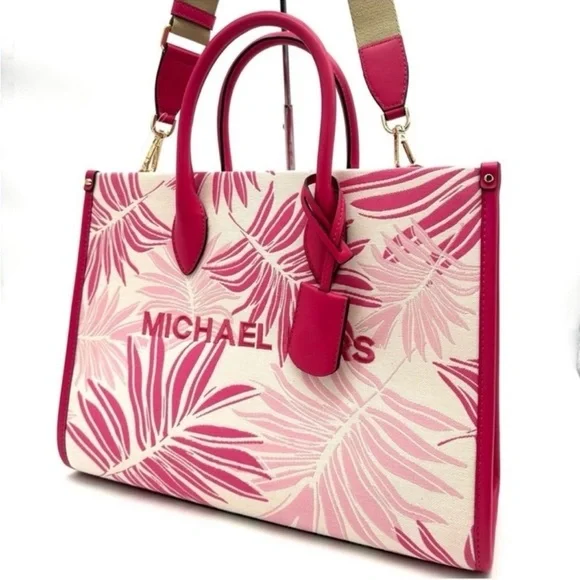 Michael Kors Medium Mirella Tote Bag Electric Pink Multi Leather